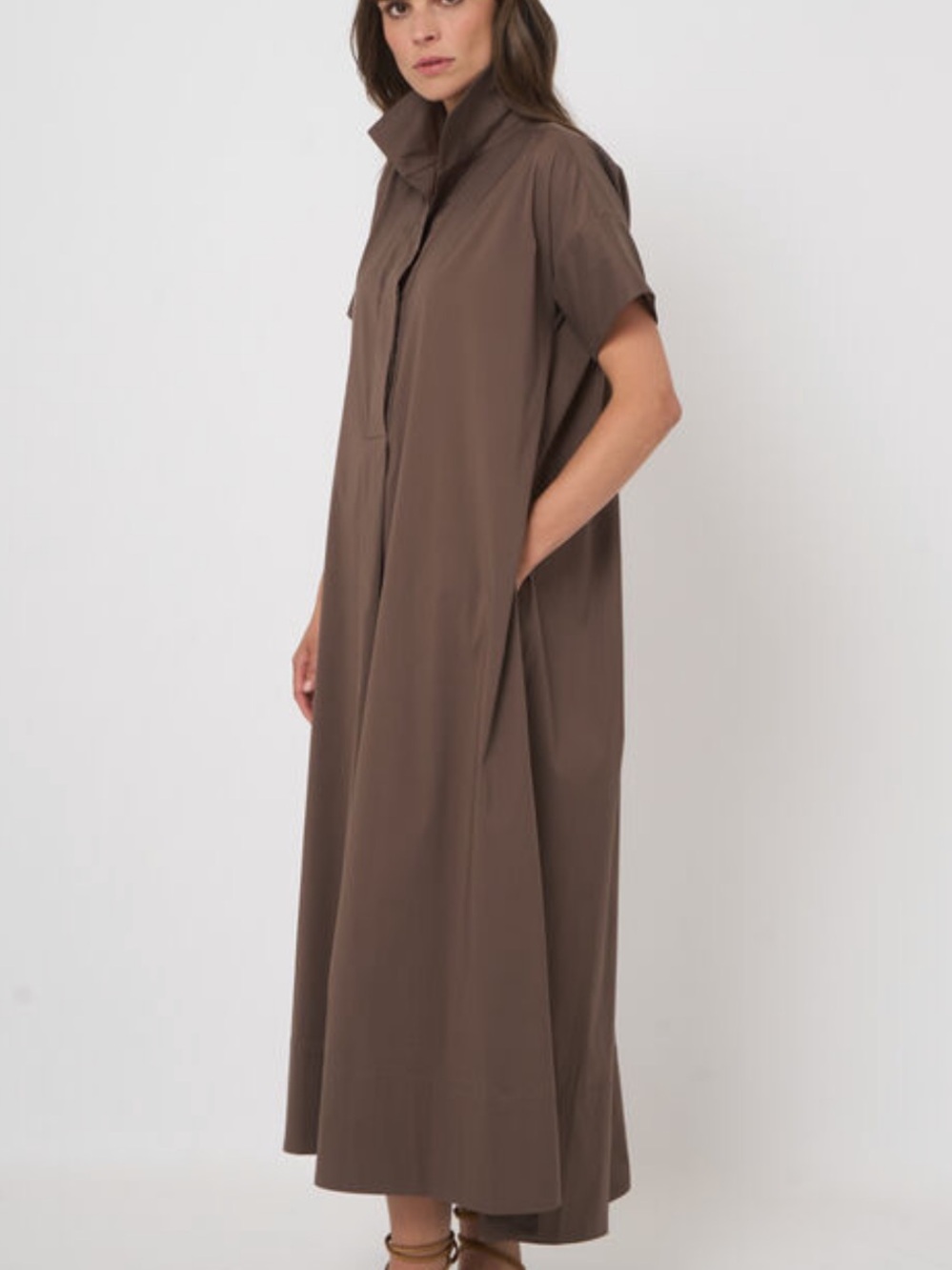 Repeat Cashmere A Line Poplin Dress in Mud